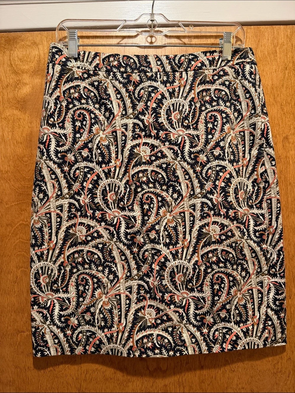 Vintage J. Crew Navy Paisley A-Line Skirt with Cream and Salmon Accents